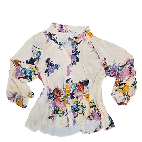 Free People meadow lark Floral Print Button-Down long sleeve Tunic top XS - Picture 4 of 10